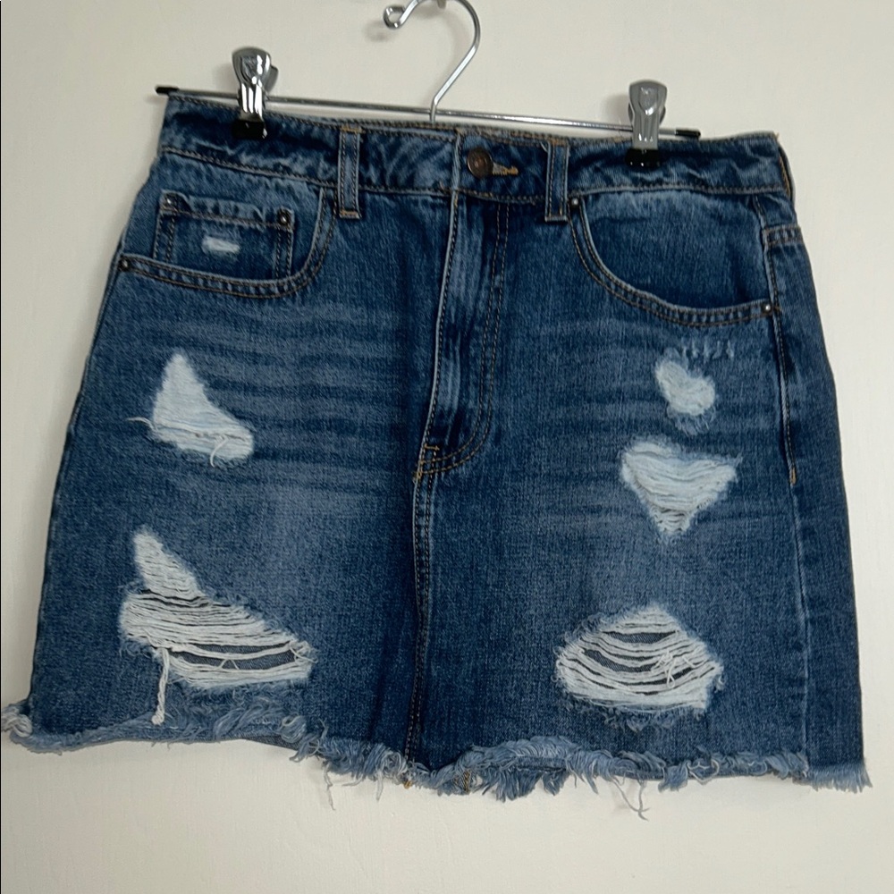 Forever 21 Blue Distressed Denim Mini Skirt